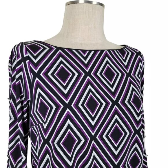 WHBM Dress Size S Black Purple Jersey Elastic Waist Pullover Slit Button Arms - Picture 3 of 14